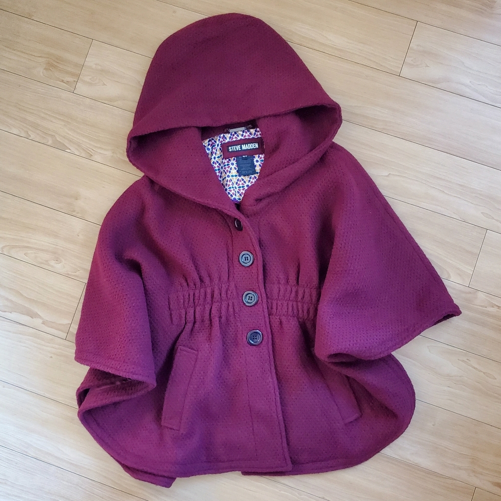 Steve Madden Merlot Parka Hooded Cape coat